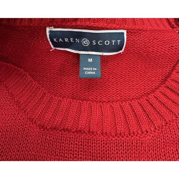 Woman’s Karen Scott Sweater L Reindeer Christmas Ugly Sweater Holiday Bell - Picture 5 of 10